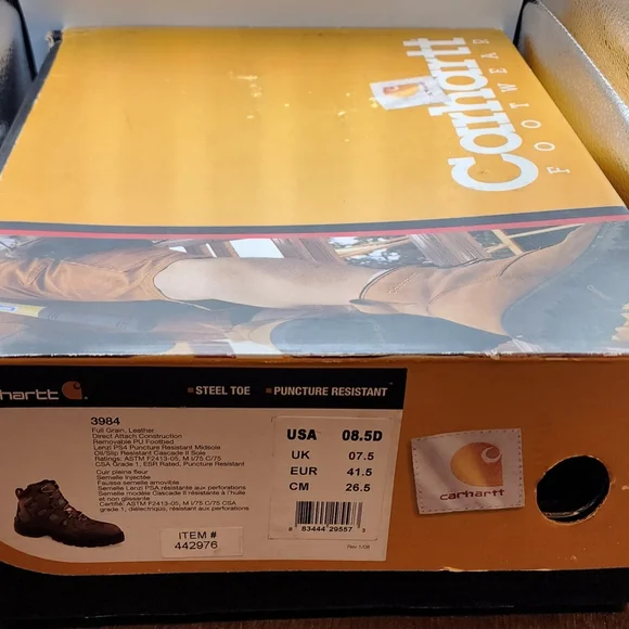 Carhartt Men's Brown Boot Insulated Steel toe 8.5D Leather Slip Resistant NIB - Picture 2 of 16